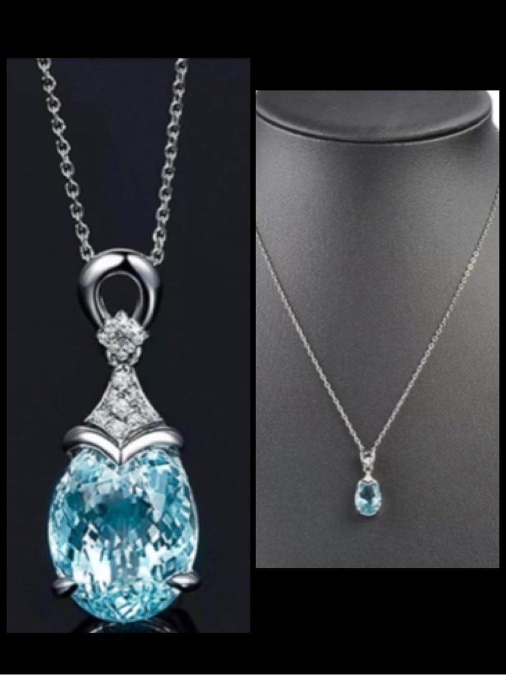 NWT Simulated Blue Topaz Drop Pendant Necklace in Sterling Silver